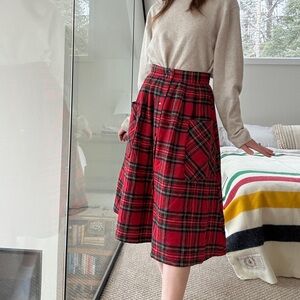 Vintage Red Plaid A-Line Christmas Skirt small